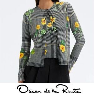 OSCAR DE LA RENTA Nasturtium Plaid Printed Cardigan size XS